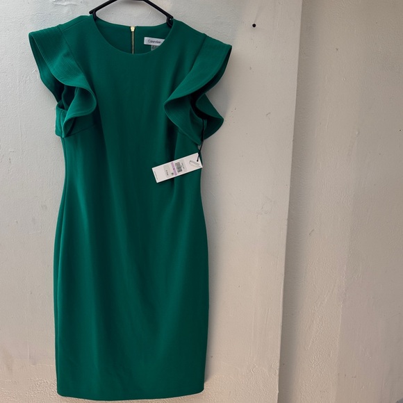 Calvin Klein Green Ruffle Sleeve  Dress size 6 - Picture 1 of 16